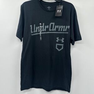 Under Armour Mens Baseball Script Graphic T-Shirt Black Size Medium NWT